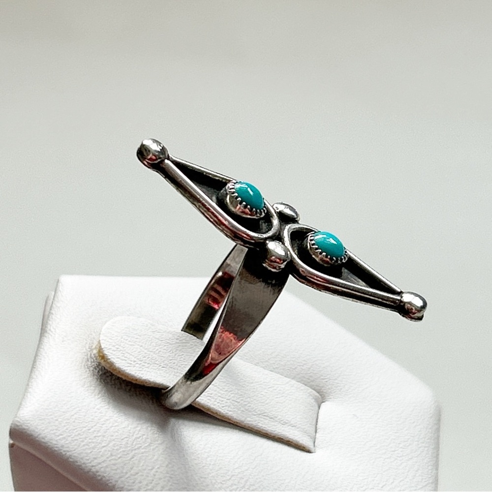 Vintage Southwestern Double Turquoise Snake Eye Sterling Silver Ring - Picture 7 of 10